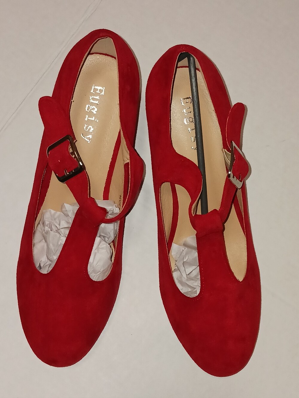 Eugisy Red Block Dancing Heel Pumps Mary Jane T-strap Dress Shoes US Sz 11 NWOB